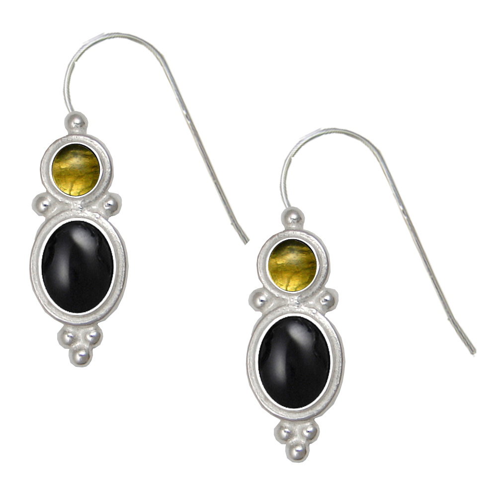 Sterling Silver Drop Dangle Earrings Black Onyx And Citrine